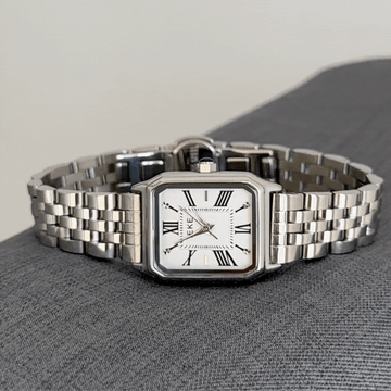 Silver Women Rectangular Dial Watch Strap White Face Quartz Minimalist Style – Ivory
