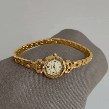 Women’s Quartz Watch – Vintage-Inspired Gold Bracelet with Octagonal Dial