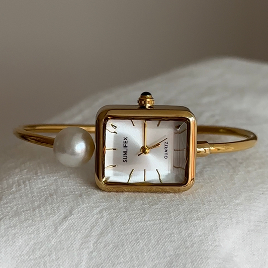 Elegance Square Classic - Gold-Tone Watch with White Square Dial