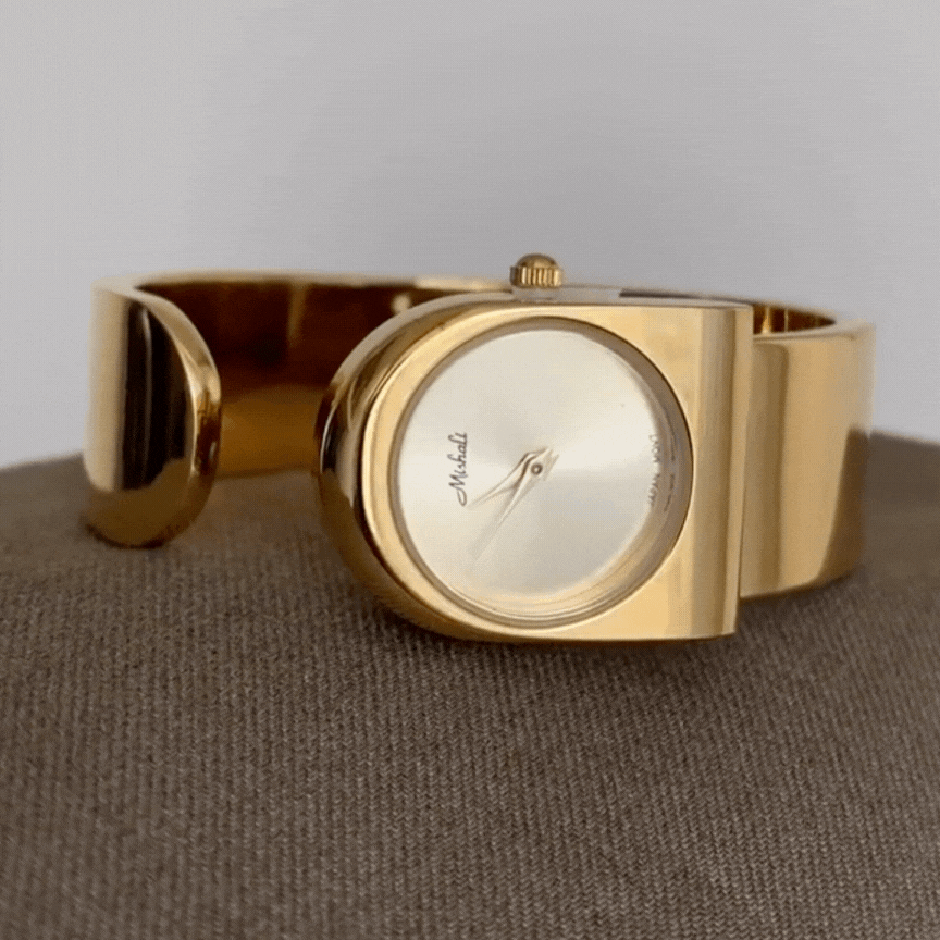 gold wide cuff bracelet watch women  