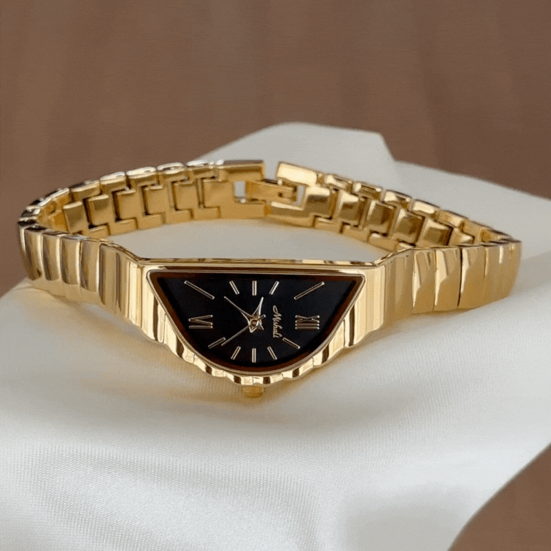 gold crescent dial watch for women