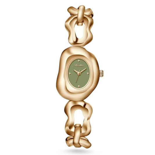 Elegant Vintage Ellipse Rose Gold Watch with Tonneau Case, Alloy Bracelet and Quartz Movement