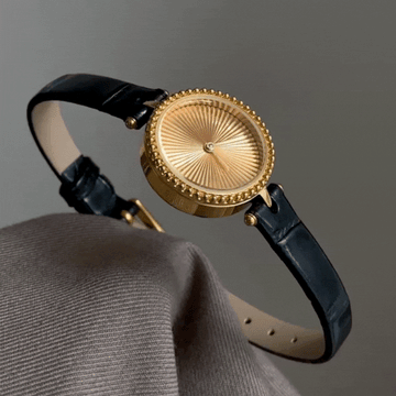 Vintage-Inspired French Chic: Black Leather & Gold Dial Quartz Watch