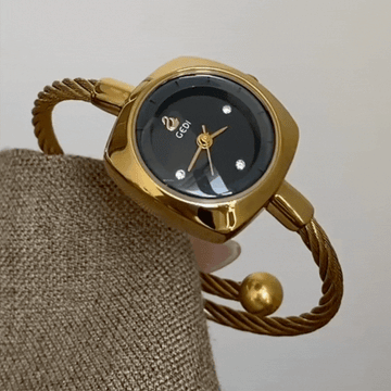 Twist Square – Women’s Gold Braided Metal Bracelet Watch with Black Square Dial