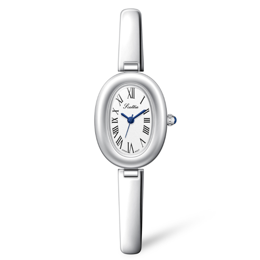 Ophelia Silver – Women’s Silver Bangle Bracelet Watch with Oval Tonneau Case and White Dial