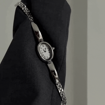 Ophelia Silver – Women’s Silver Bangle Bracelet Watch with Oval Tonneau Case and White Dial