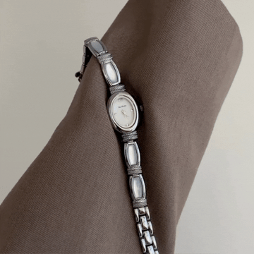 Luna Grace – Women’s Vintage Silver Bracelet Watch with White Mother-of-Pearl Oval Dial