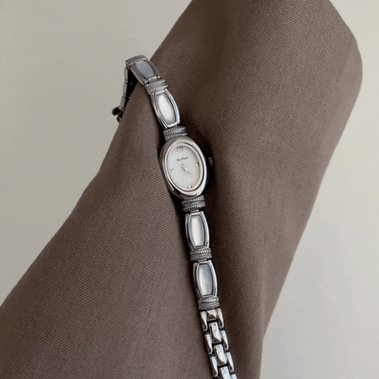 Luna Grace – Women’s Vintage Silver Bracelet Watch with White Mother-of-Pearl Oval Dial