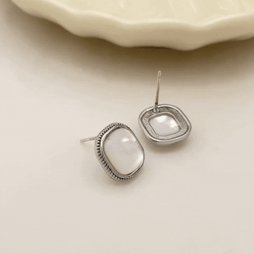 Vintage Cool-Toned Square Mother-of-Pearl Earrings