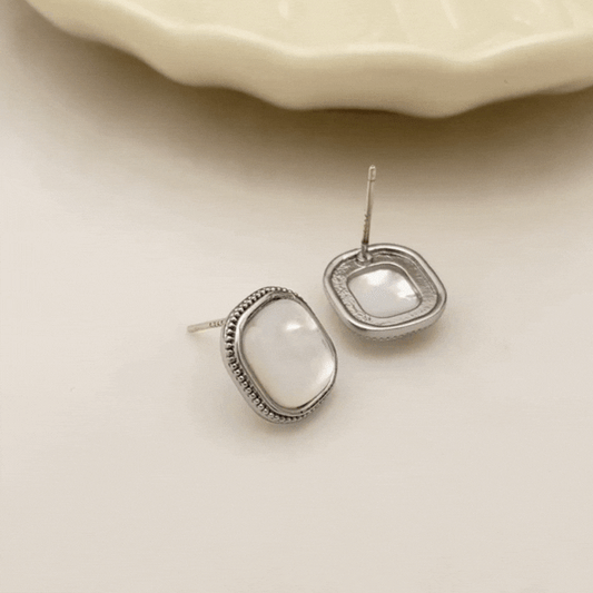 Vintage Cool-Toned Square Mother-of-Pearl Earrings