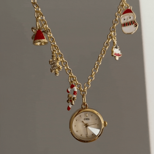Christmas Bracelet-Style Gold Round Dial Women’s Quartz Watch – Elegant Holiday Gift