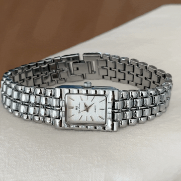 Classic Retro Square White Dial Silver Alloy Strap Quartz Watch