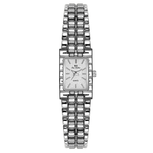 Classic Retro Square White Dial Silver Alloy Strap Quartz Watch