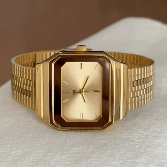 Vintage Square Gold Dial Watch with Gold Plated Case Alloy Band Quartz Movement