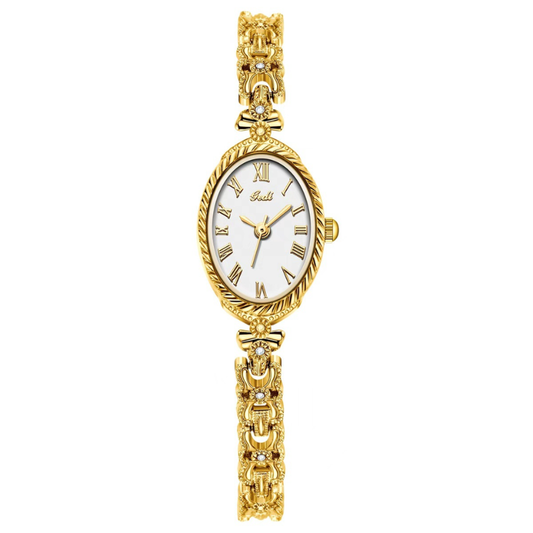 Aura Elegance - Oval White Dial Gold-Tone Quartz Watch
