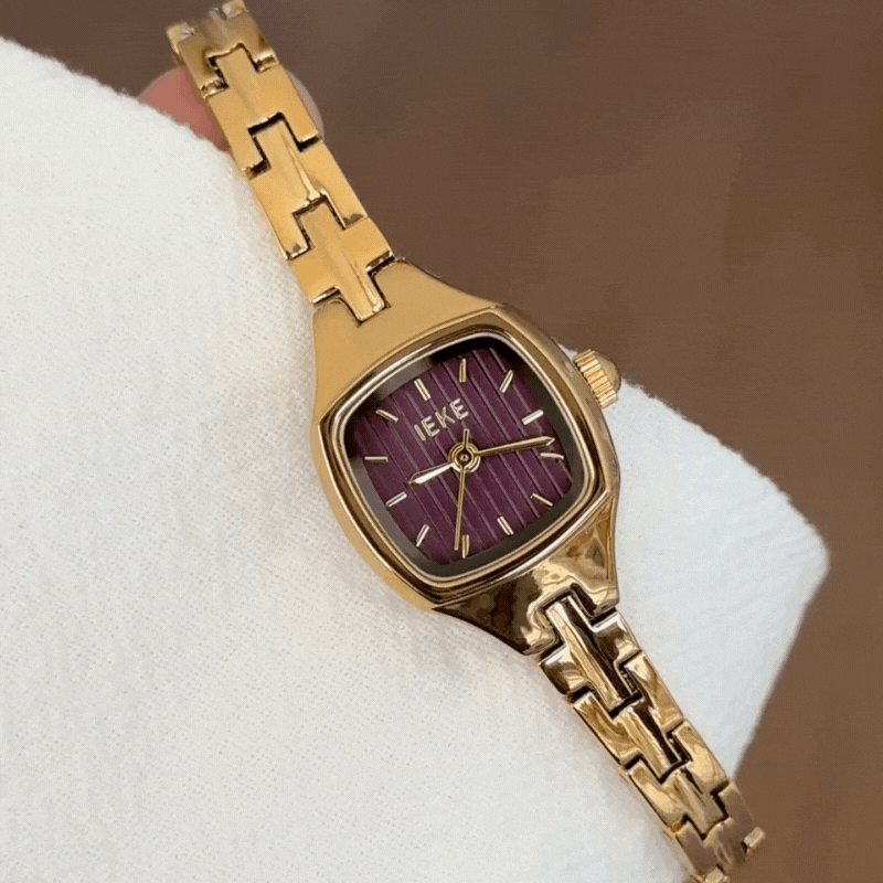 Vintage Style Red Rectangle Dial Gold Plated Case Alloy Strap Quartz M ...