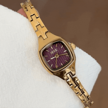 Vintage Style Red Rectangle Dial Gold Plated Case Alloy Strap Quartz Movement Watch