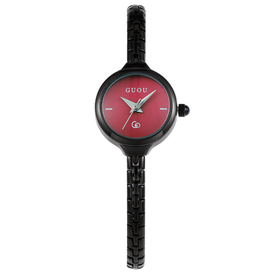 Liora Minimalist – Women’s Red Dial Watch with Ultra-Slim Black Strap