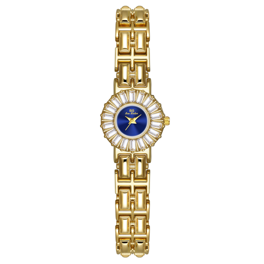French Vintage Gold Bangle Watch with Blue Dial – Women’s Quartz Watch with Embedded Case