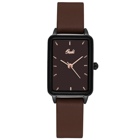Mocha Frame – Women’s Brown Leather Strap Watch with Black Rectangular Case and Brown Dial