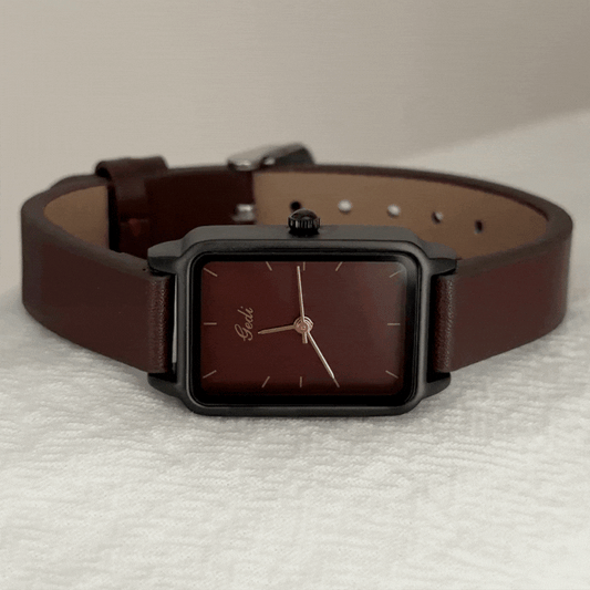 Mocha Frame – Women’s Brown Leather Strap Watch with Black Rectangular Case and Brown Dial