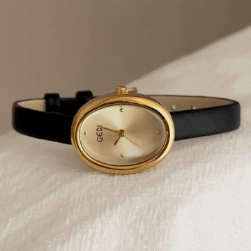 Luna Oval – Women’s Gold Mini Oval Dial Watch with Ultra-Slim Black Strap
