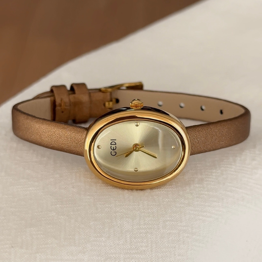 Luna Gold – Women’s Minimalist Oval Dial Watch with Ultra-Slim Gold Strap