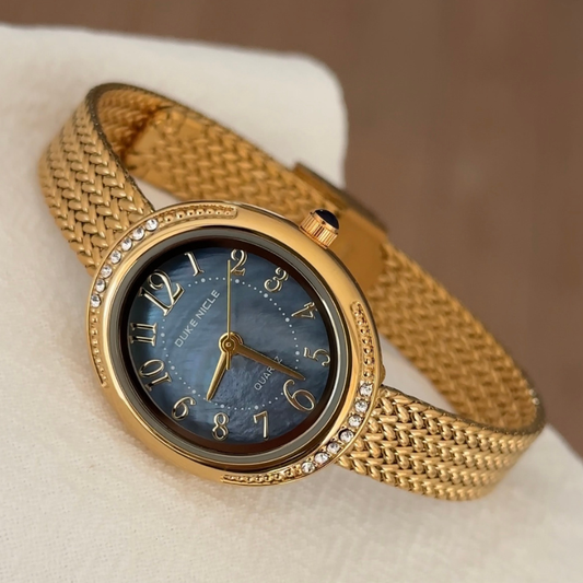 Classic Oval Blue Mother-of-Pearl Gold Wheat Alloy Quartz Watch