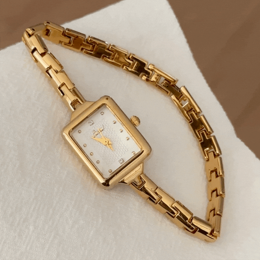 Refined White Rectangular Dial Gold Frame with Gold Alloy Band Quartz Movement