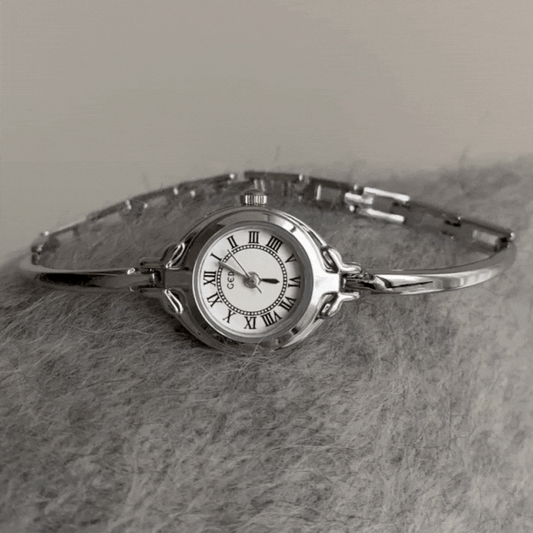 Luna Slim – Silver Bangle Watch with White Mini Dial
