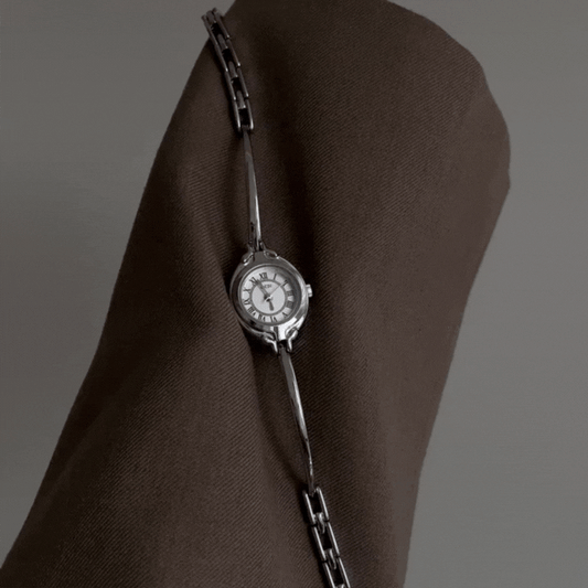 Luna Slim – Silver Bangle Watch with White Mini Dial