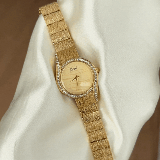 Luxury Round Gold Dial Diamond Bezel Alloy Bracelet Quartz Women's Watch