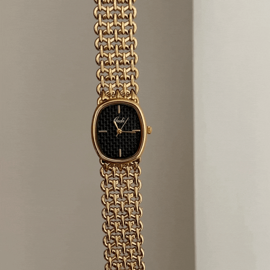 Modern Luxury Oval Watch - Black Dial Gold Case Premium Alloy Bracelet Quartz