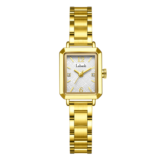 Modern White Gold Timepiece - Rectangular Design with Coordinated Band