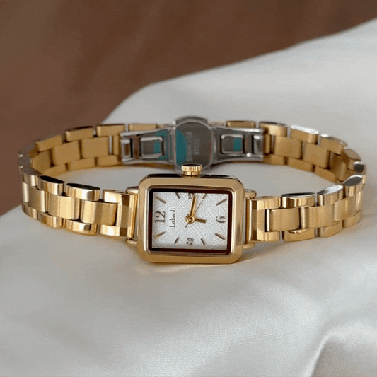 Modern White Gold Timepiece - Rectangular Design with Coordinated Band