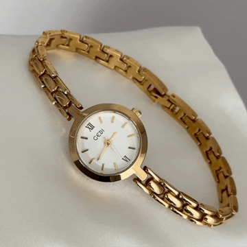 Radiant White Gold Watch - Round Case with Slim Metal Strap | Versatile Quartz