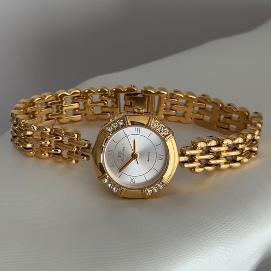 Französische Eleganz-Zeitmesser – Weißgoldzifferblatt mit kristallbesetztem Oktagon-Gehäuse