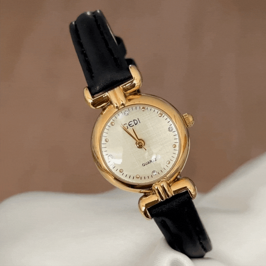 Modern Minimalist Gold Watch - Round Dial & Black Leather Strap