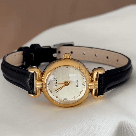 Modern Minimalist Gold Watch - Round Dial & Black Leather Strap