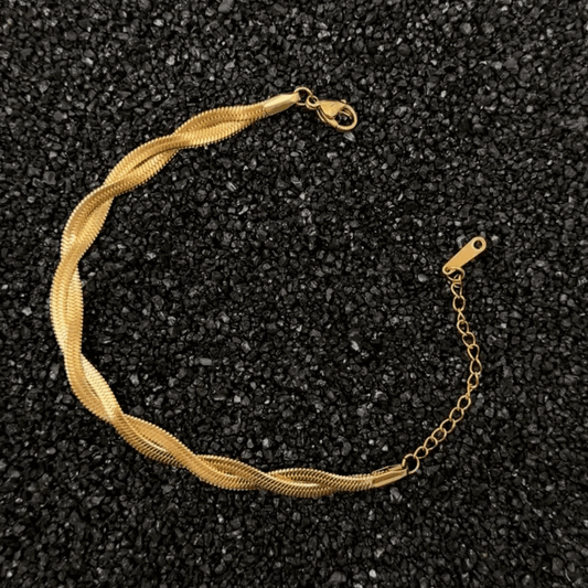 Double Twist Titanium Steel Bracelet with K-Gold Plating - Euro-American Style
