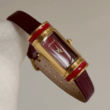 Rouge Élise – Women’s Red Leather Gold Rectangular Case Quartz Watch