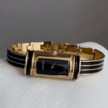 Vintage-Inspired Black Gem Bracelet Women’s Quartz Watch – Long Rectangular Small Dial