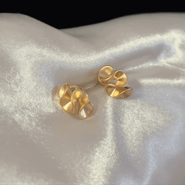 Elegant Golden Textured Floral Earrings with Crinkle Cream Design for Women