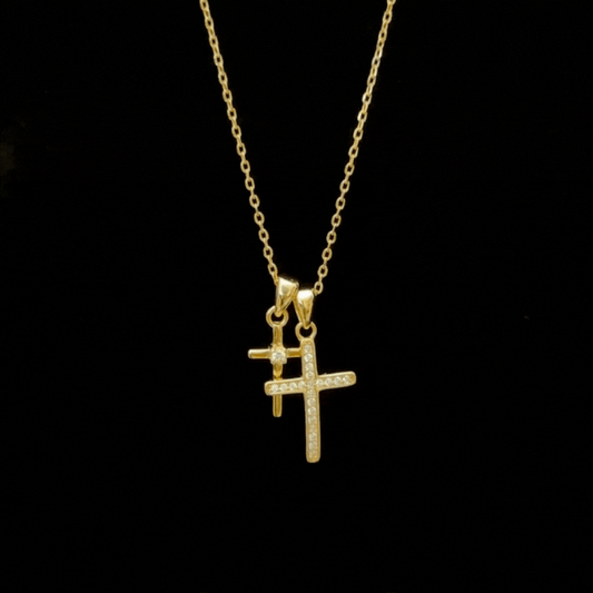 Modern Minimalist Double Cross Zircon Necklace - S925 Silver Collar Chain