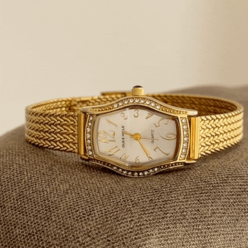 Gold Women Tonneau Diamond Dial Quartz Watch / French Vintage Style – Paris Glow
