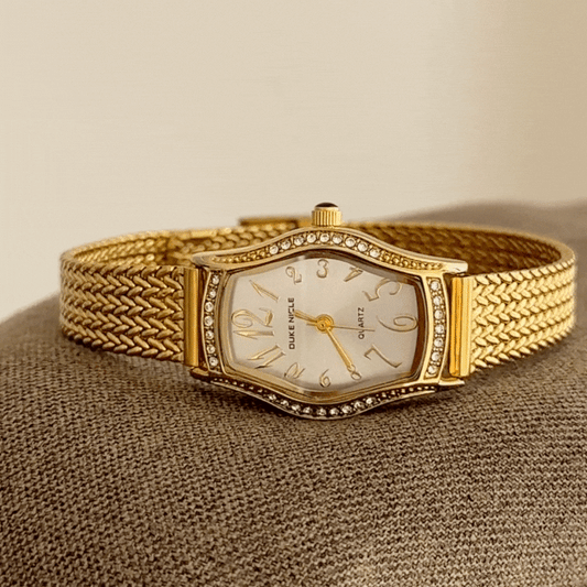 Gold Women Tonneau Diamond Dial Quartz Watch / French Vintage Style – Paris Glow