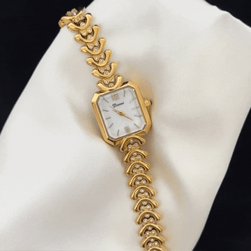 Modern Minimalist White Rectangle Dial Watch - Gold Alloy Quartz Bracelet