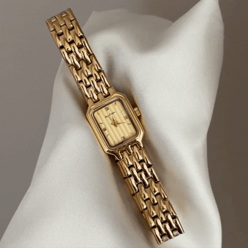 Classic Modern Gold Rectangular Dial Watch - Stainless Steel Quartz Bracelet