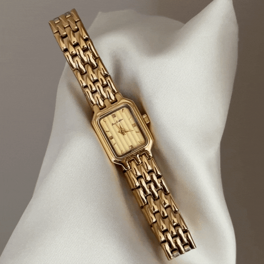 Classic Modern Gold Rectangular Dial Watch - Stainless Steel Quartz Bracelet
