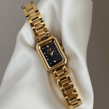 Urban Business Black Rectangle Dial Watch - Gold Alloy Quartz Bracelet